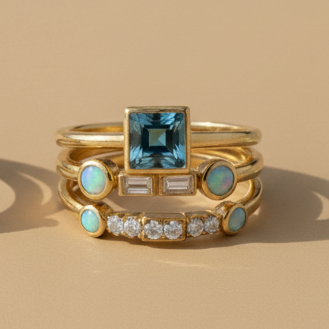 Blue Crystal Stackable Ring Set