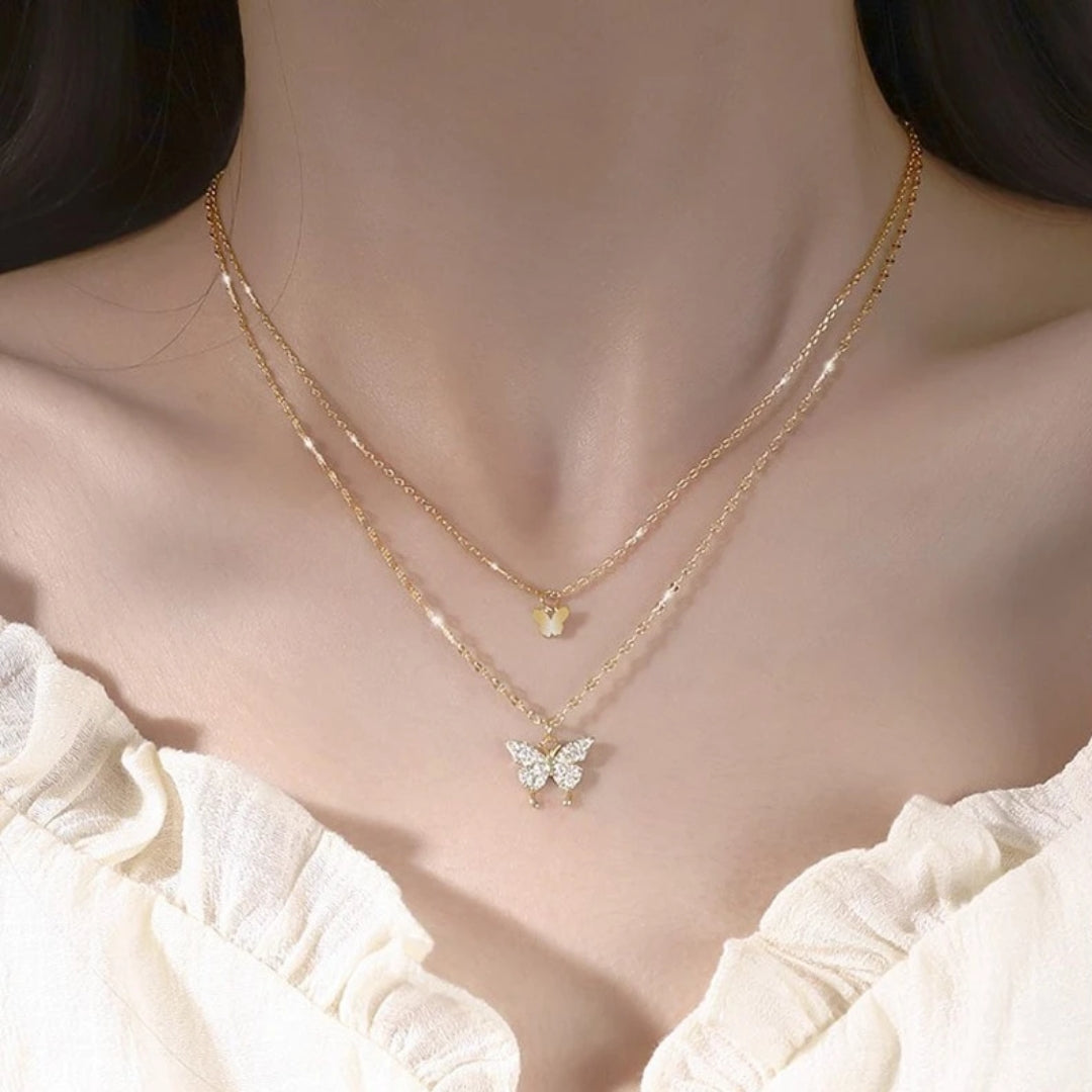 Layered Butterfly Charm Necklace
