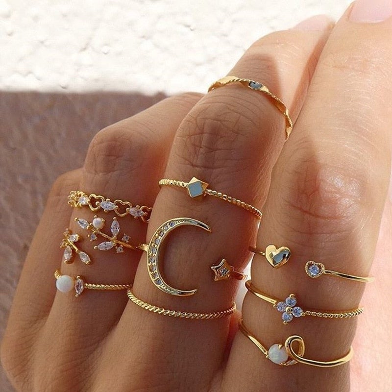 10-Piece Gold Celestial Ring Set
