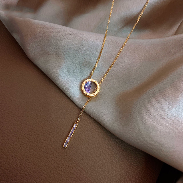 Purple Crystal Lariat Necklace