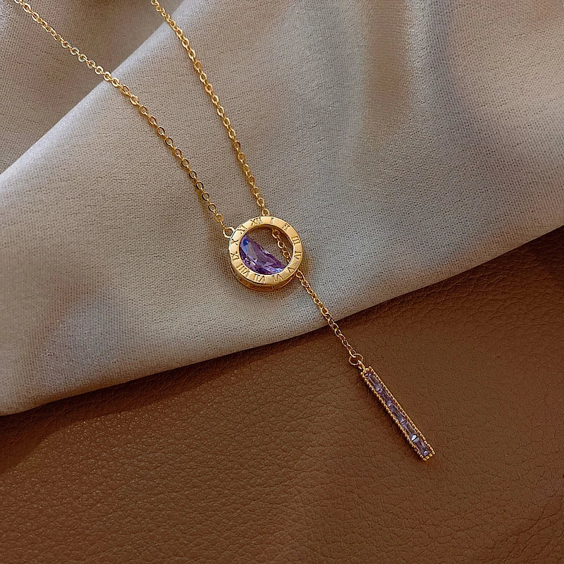 Purple Crystal Lariat Necklace