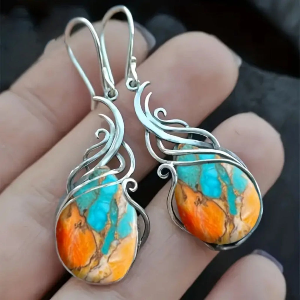 Natural Turquoise Jasper Drop Earrings
