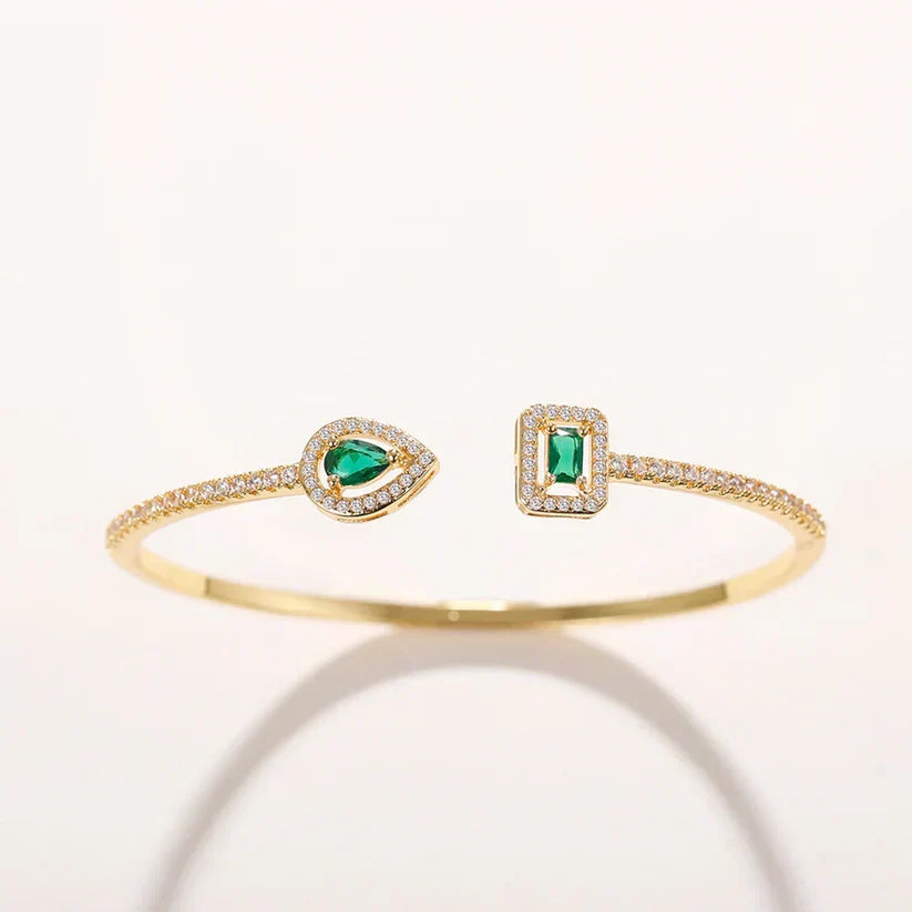 Vintage Emerald Open Cuff Gold Bracelet