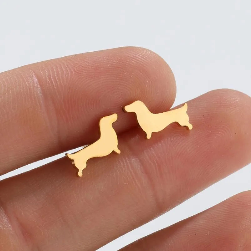 Minimalist Silver Dachshund Stud Earrings
