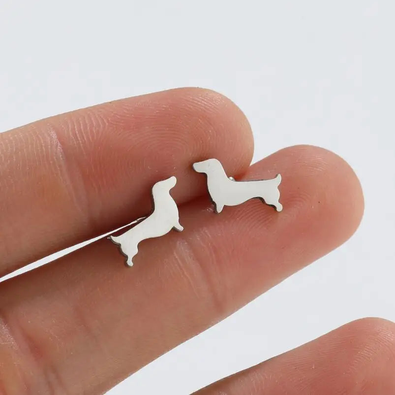 Minimalist Silver Dachshund Stud Earrings