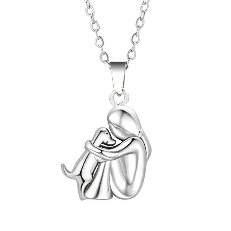 Mother and Dog Hug Pendant Necklace