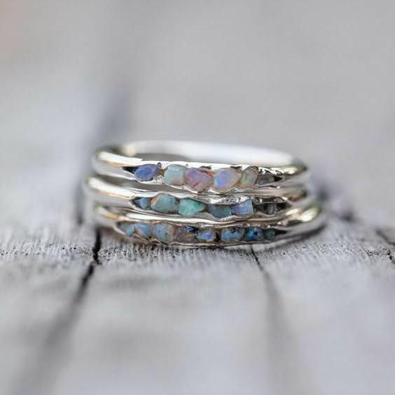 Blue Opal Stackable Band Ring