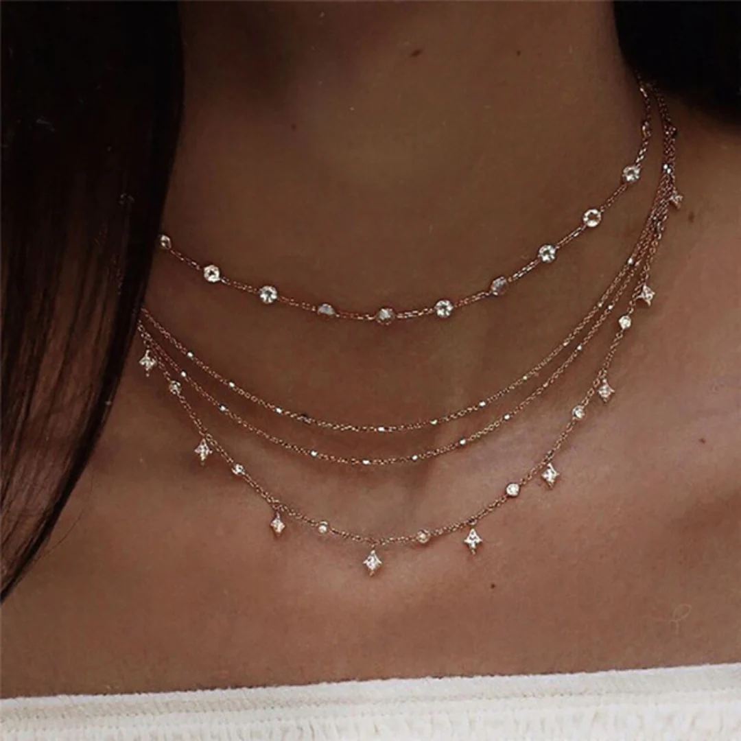 Layered Crystal Choker Necklace