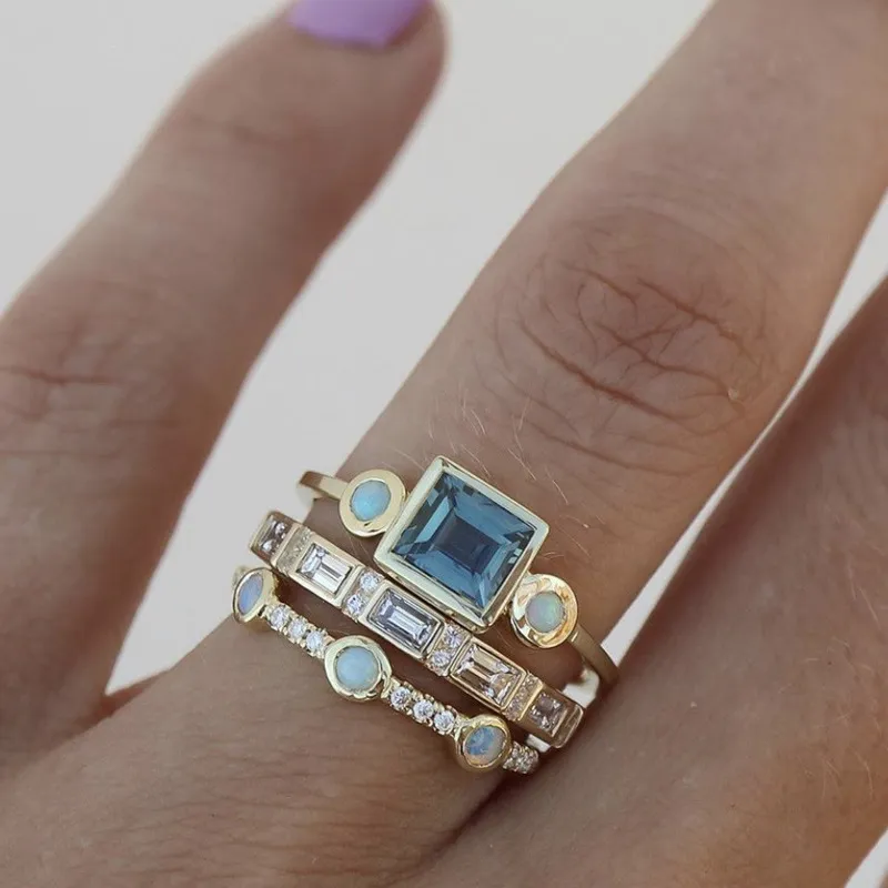 Blue Crystal Stackable Ring Set
