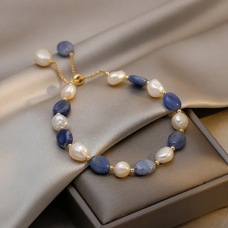 Blue Stone Freshwater Pearl Bracelet