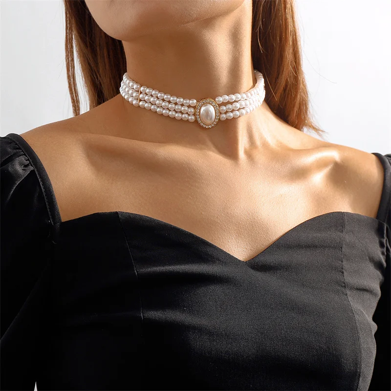 Triple Pearl Choker Necklace