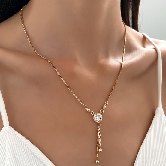 Gold Crystal Tassel Pendant Necklace