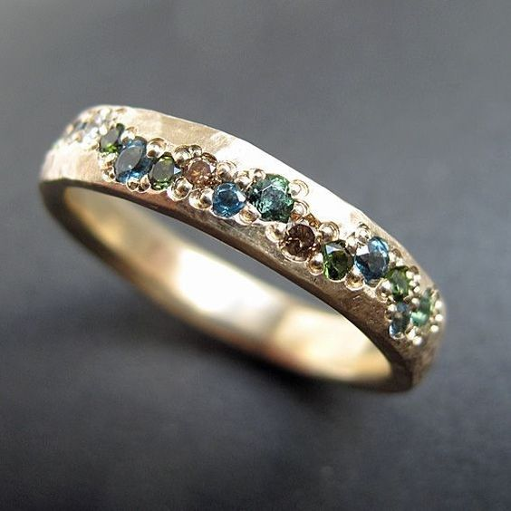 Vintage Multi Gemstone Gold Band Ring