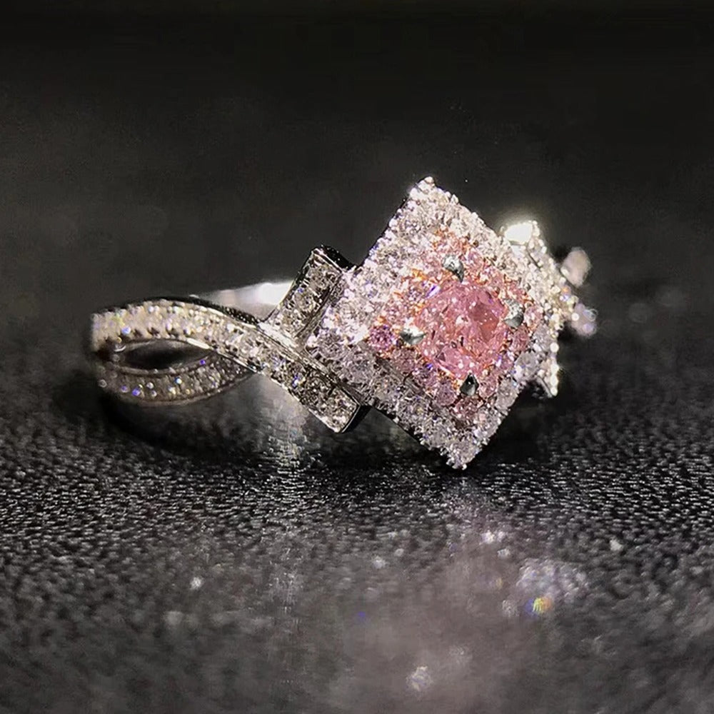Vintage Pink Crystal Halo Statement Ring