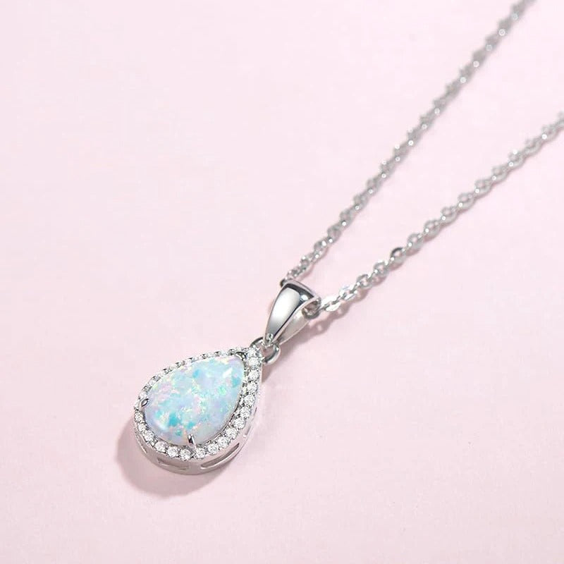 Pear Opal Halo Pendant Necklace
