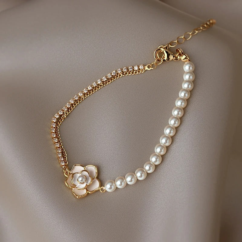 Vintage Gold Pearl Flower Bracelet