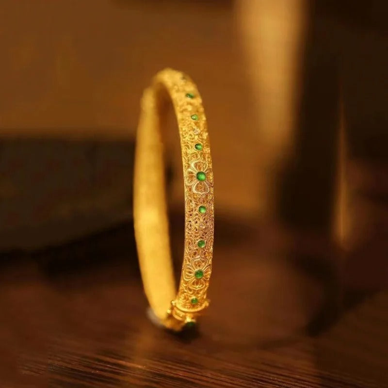 Vintage Floral Gemstone Bangle